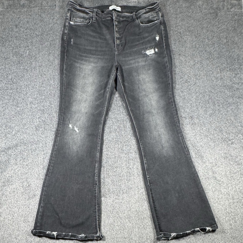 Flying Monkey Women Jean Sz 33 (33x32) Black Mid Rise‎ Bell Bottom Flare Stretch